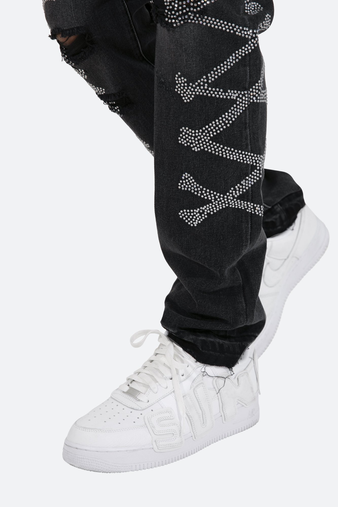 D419 Rhinestone Straight Denim | Black