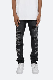 D419 Rhinestone Straight Denim | Black