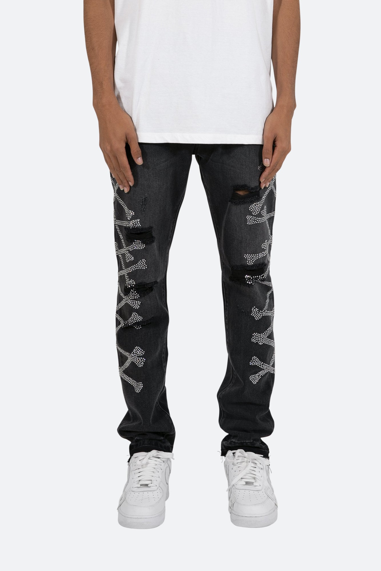 D419 Rhinestone Straight Denim | Black