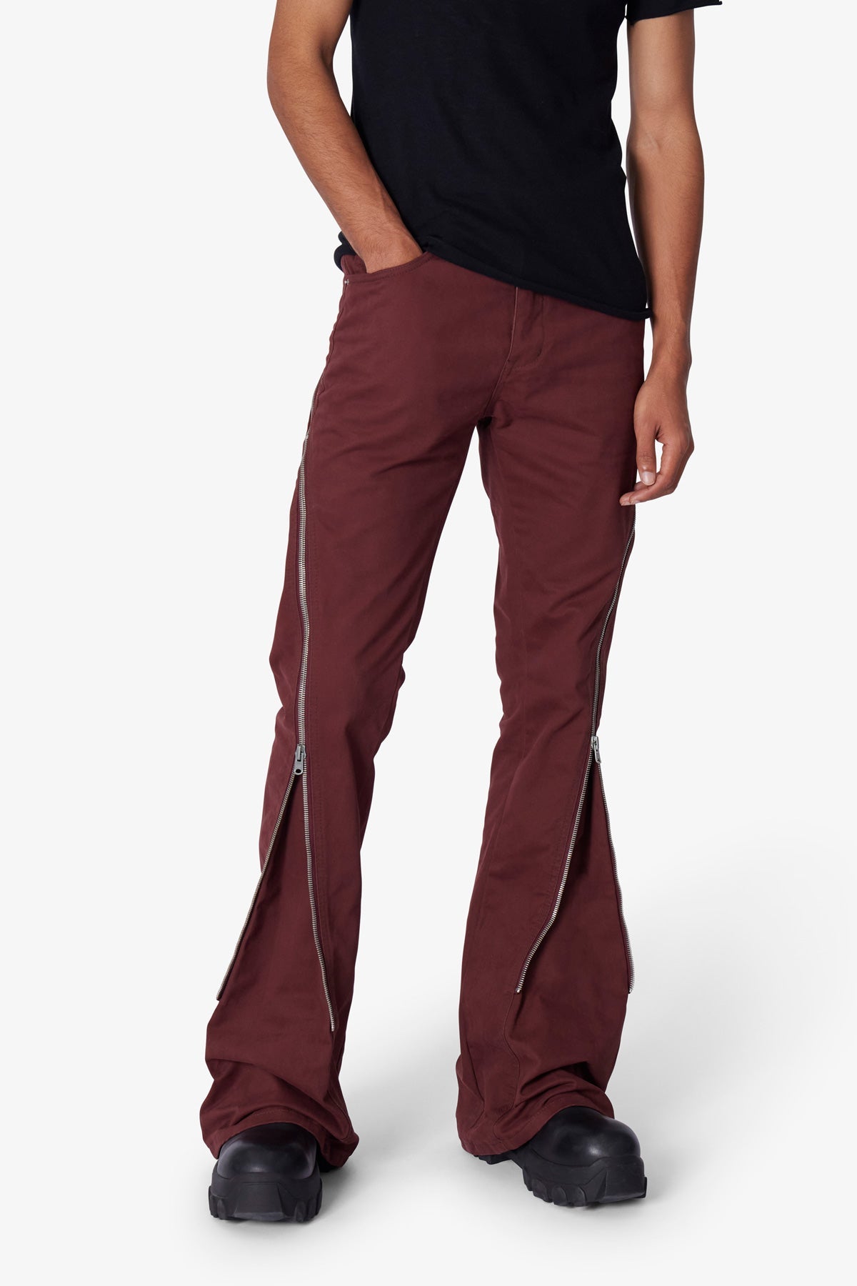 D519 Zipper Flare Denim | Red