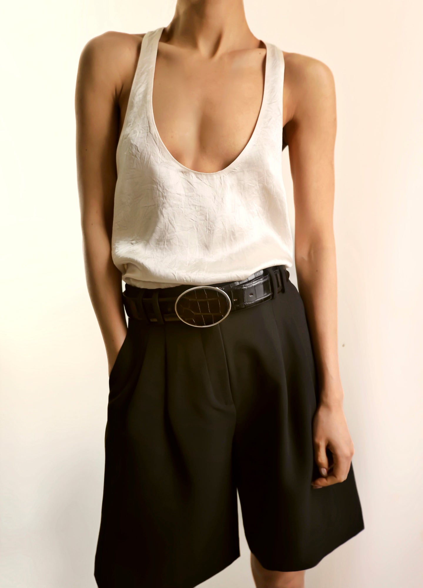 Flint Belt | Black Croco & Silver