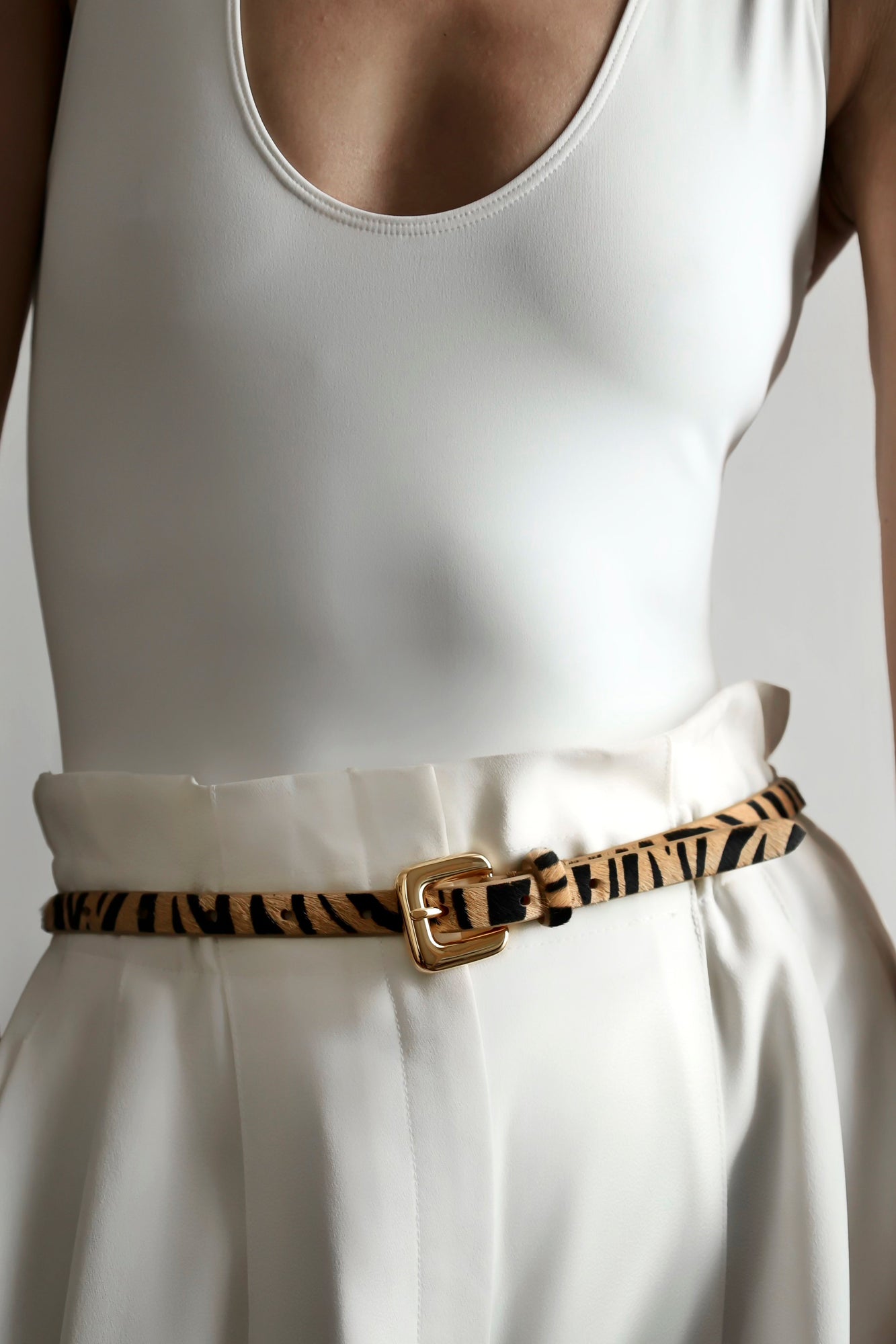 Mara Calf Hair Belt | Zebra & 24K Gold