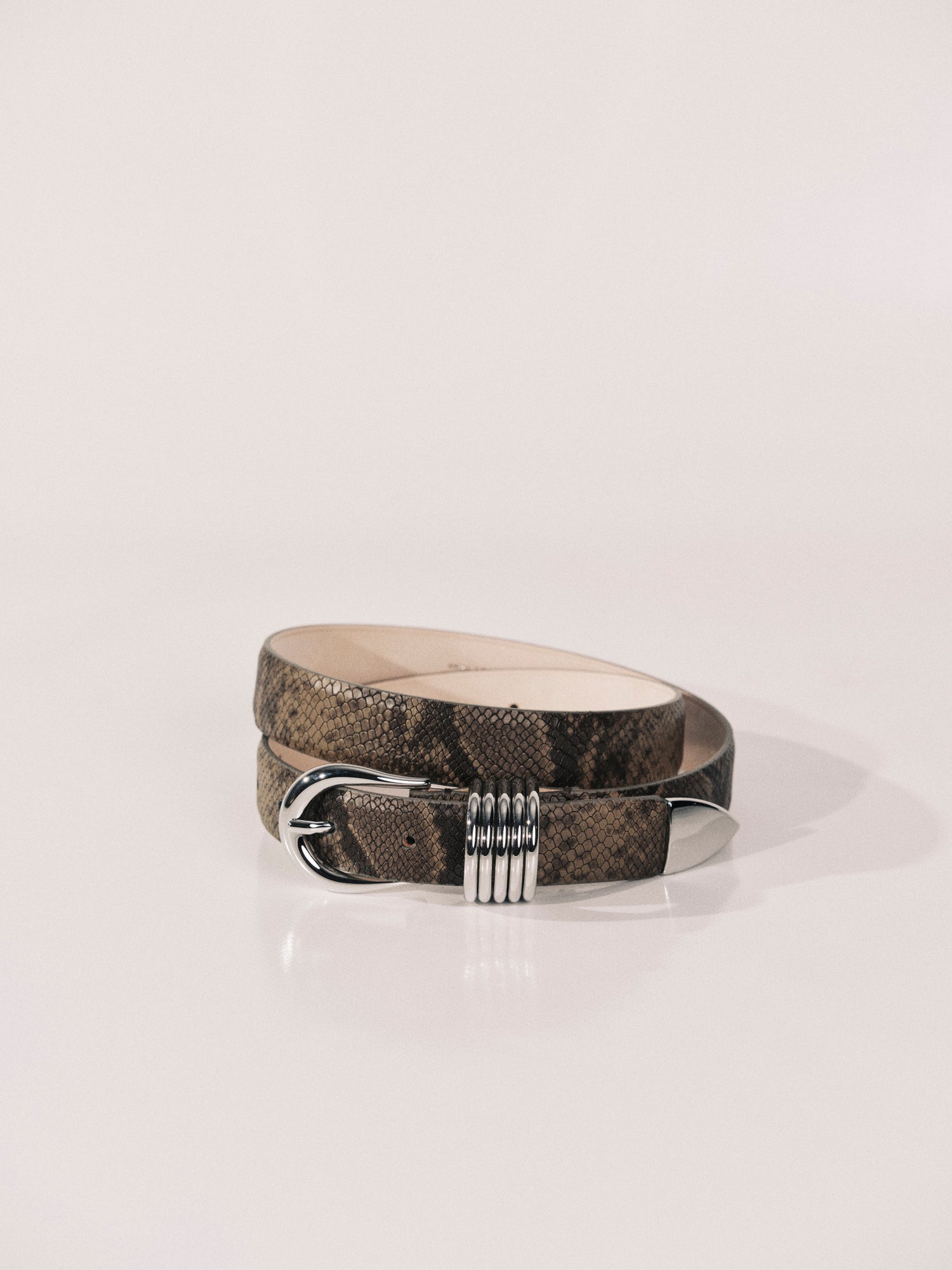 Hollyhock Belt | Neutral Brown Snakeskin & Silver