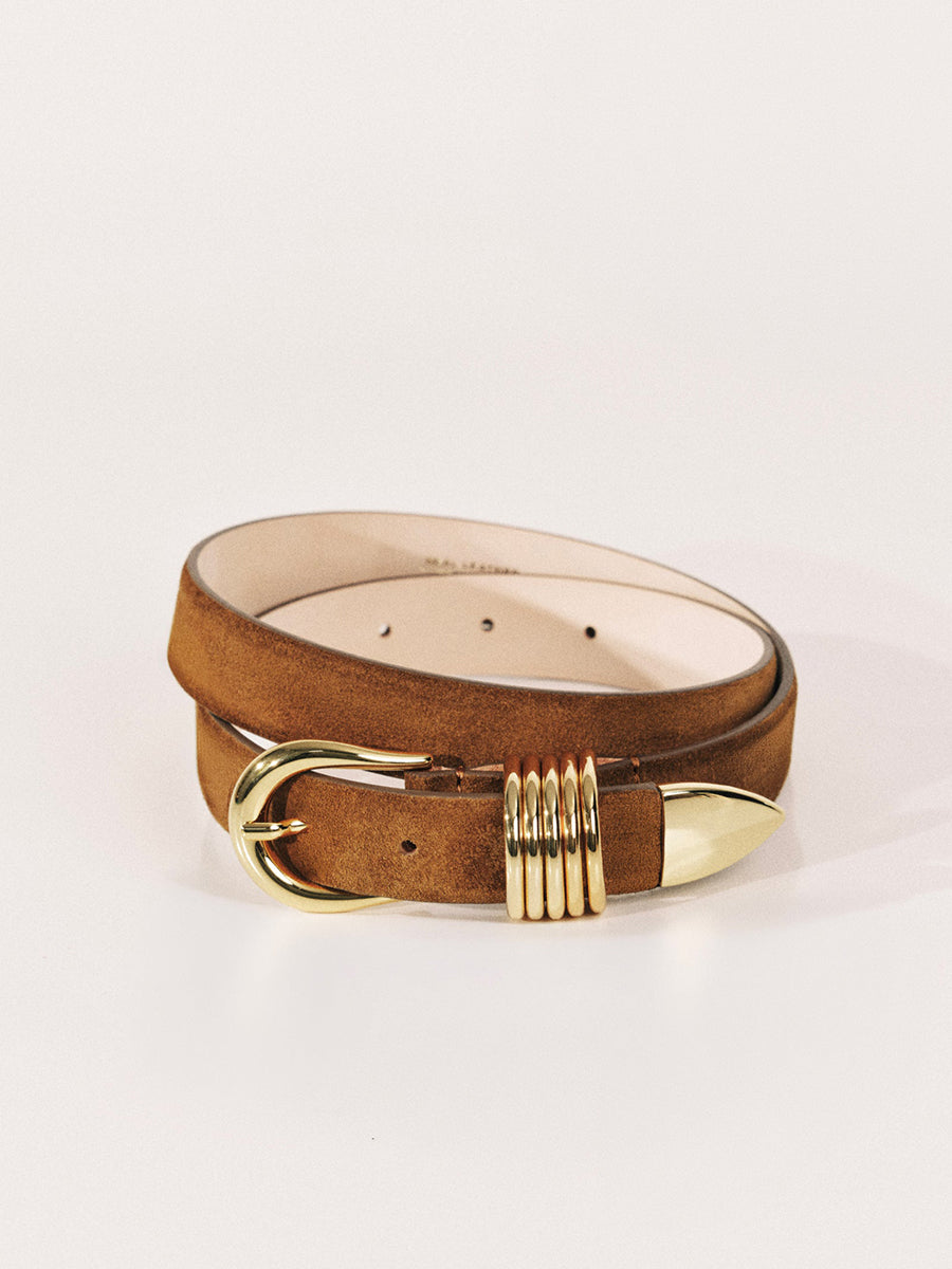Hollyhock Suede Belt | Ochre & 24K Gold