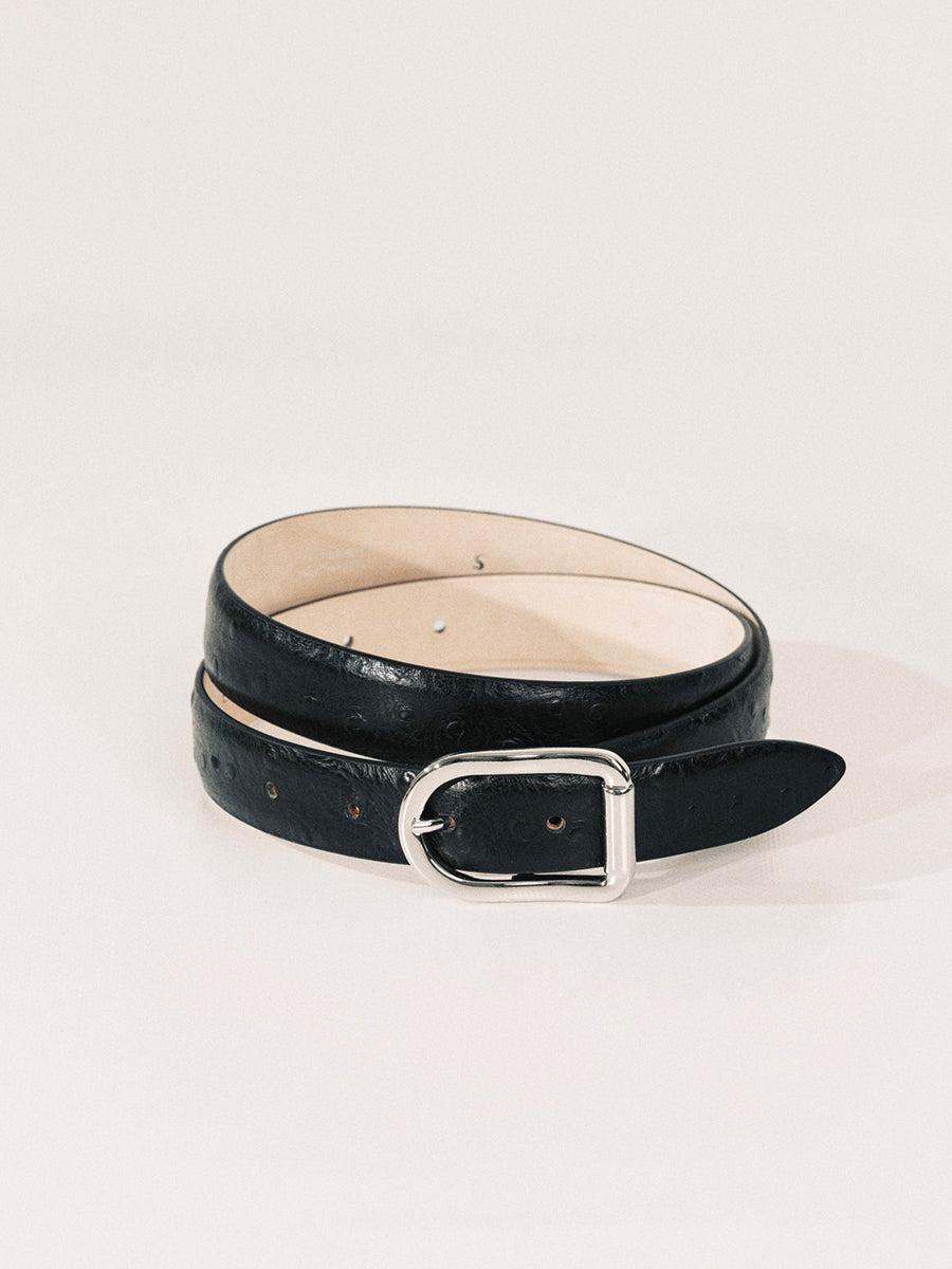 Mija Belt | Black Ostrich & Silver