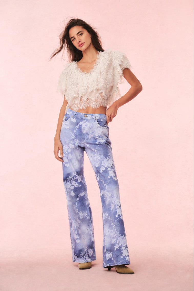 Dessa Floral Wide Leg Jeans | Bluebell Cloud