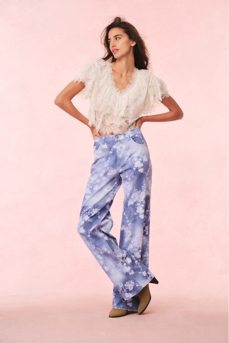 Dessa Floral Wide Leg Jeans | Bluebell Cloud
