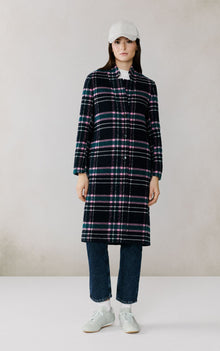 Diane-C Plaid Midi Coat In Wool | Indigo Multi