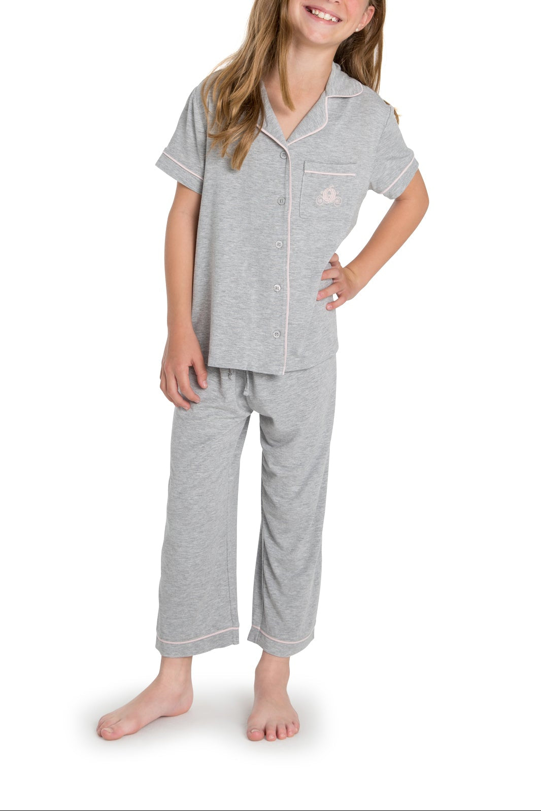 Youth | Malibu Collection Disney Princess Piped Loungewear Set | Heather Gray