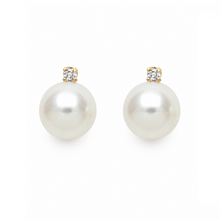 Round Stud Earrings - II | 14K Yellow Gold | 0.066 Carat Lab Grown Diamond/White Freshwater Pearl | 7mm - 8mm | G-SI