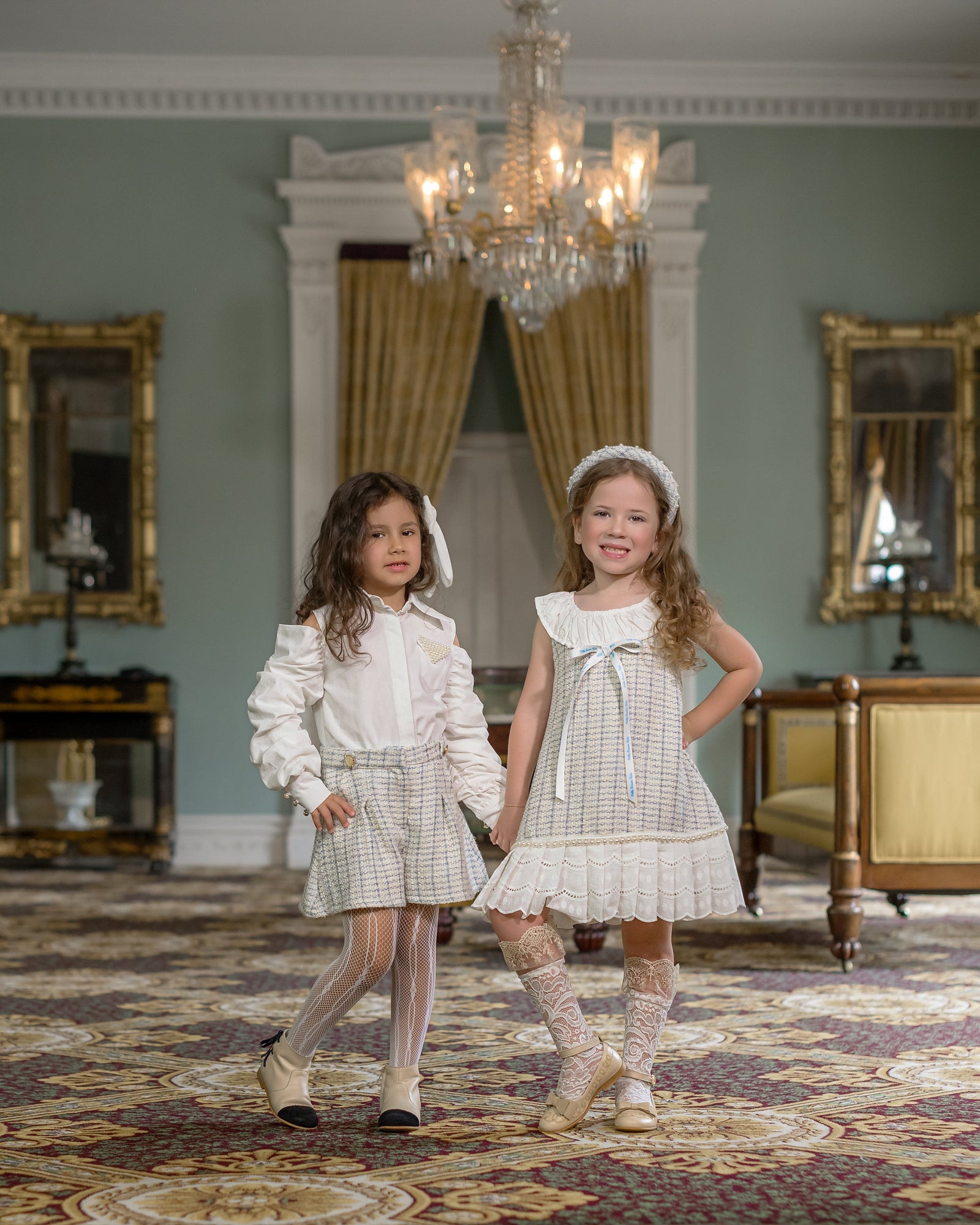 Girl | Iris Tweed Dress | White x Blue