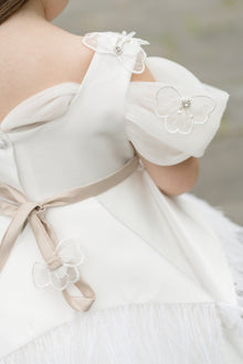 Girl | Constanza Ceremony Dress with Champagne Bow | White x Beige