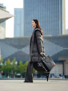 Wool-Blend Long Down Coat | Grey