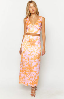 Dahlia Maxi Skirt | Orange And Pink Floral Print