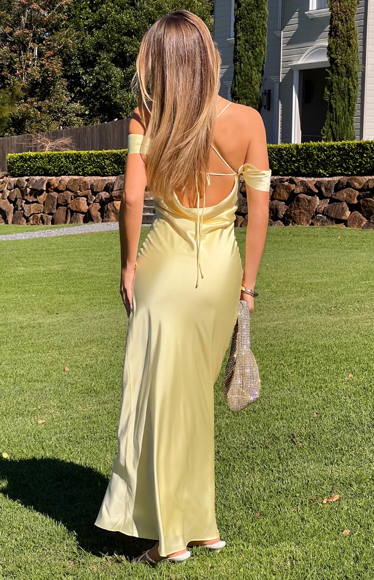 Danni Tie Off Shoulder Formal Maxi Dress | Light Yellow