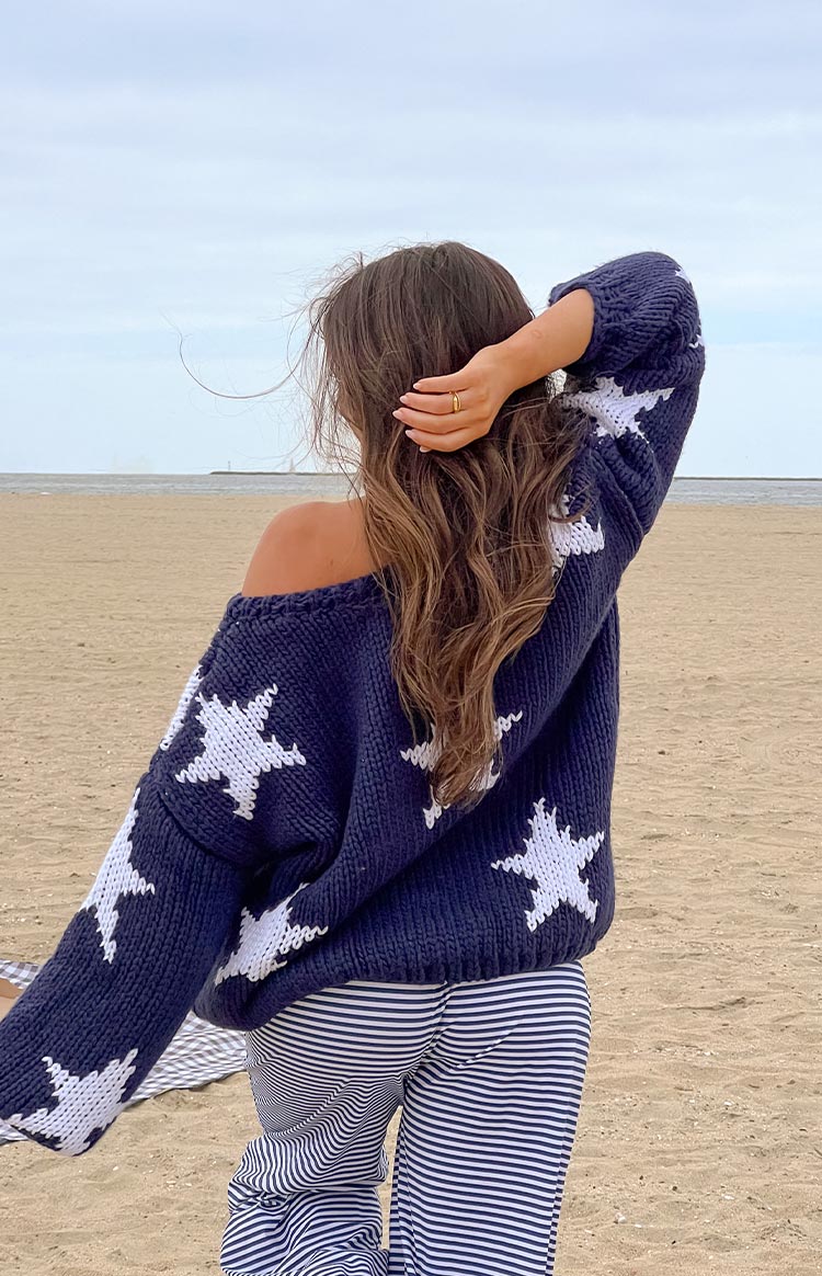 Delvey Star Chunky Knit Sweater | Navy