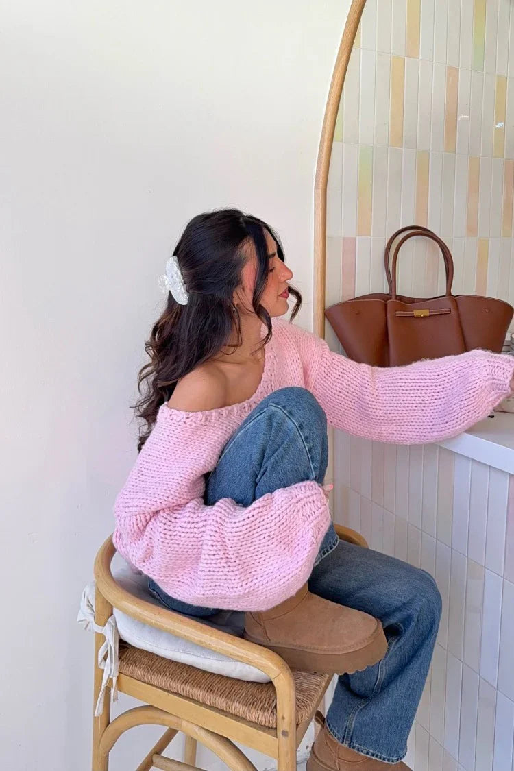 Delvey Chunky Knit Sweater | Light Pink