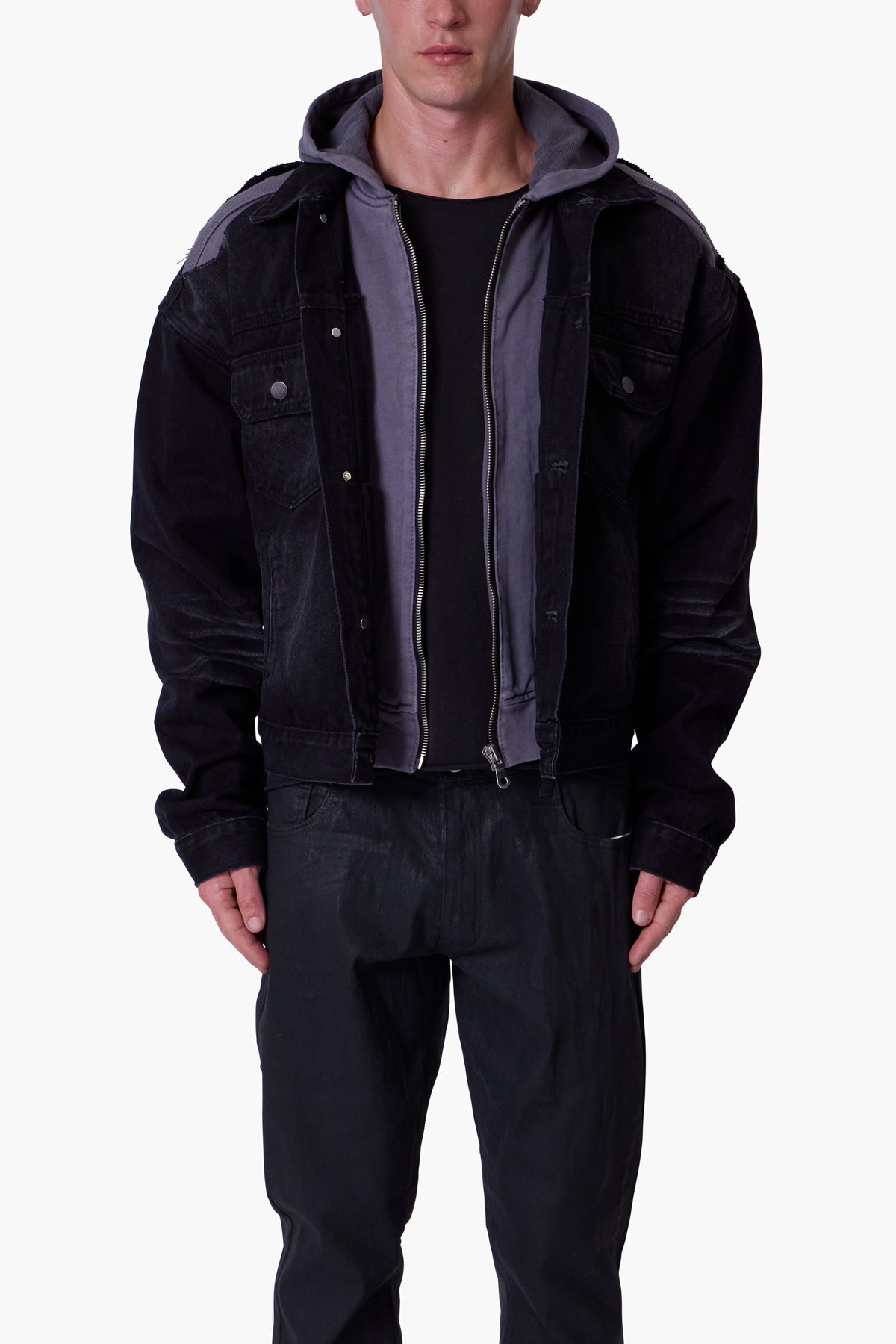 Denim Dissolved Trucker Jacket | Black x Grey