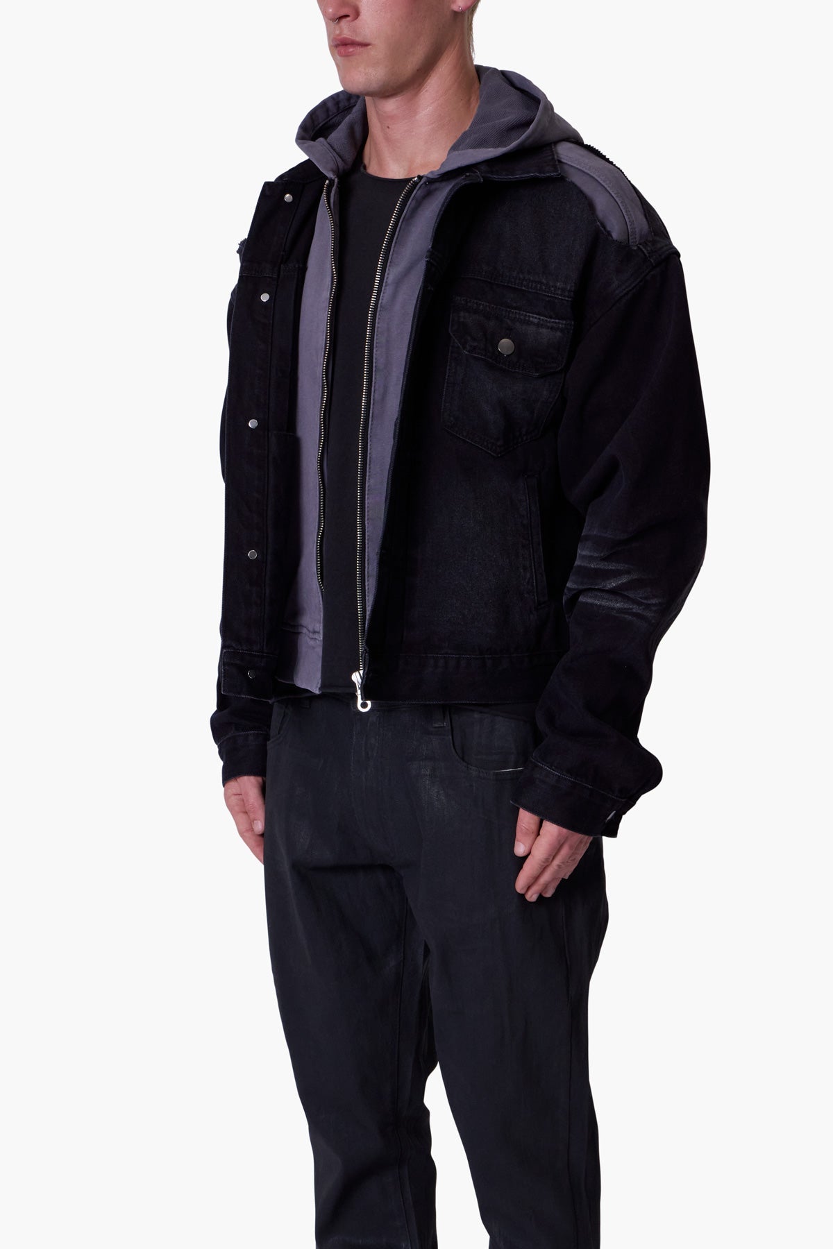 Denim Dissolved Trucker Jacket | Black x Grey
