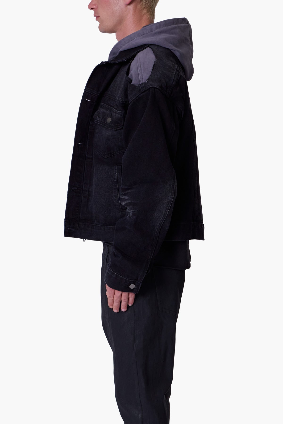 Denim Dissolved Trucker Jacket | Black x Grey