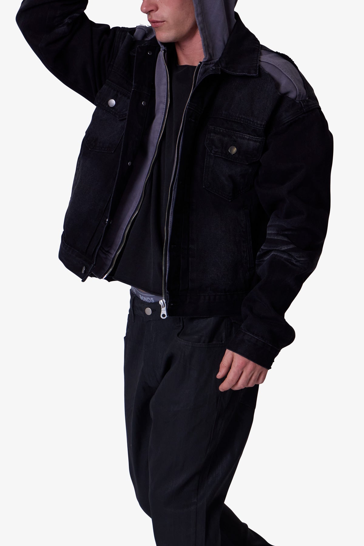 Denim Dissolved Trucker Jacket | Black x Grey