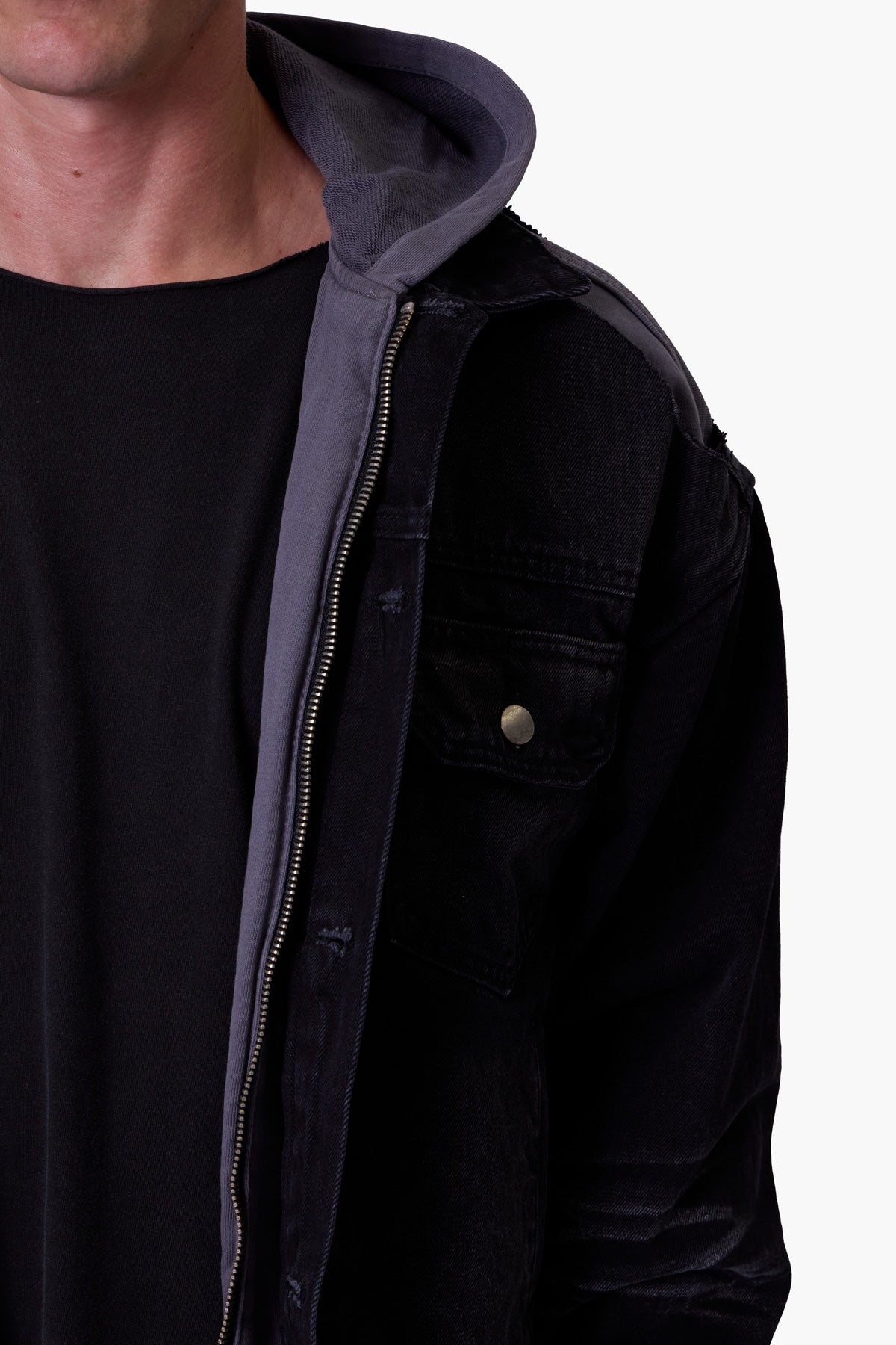 Denim Dissolved Trucker Jacket | Black x Grey