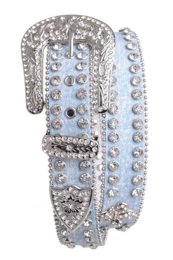 Denim Fleur Studded Belt | Light Blue