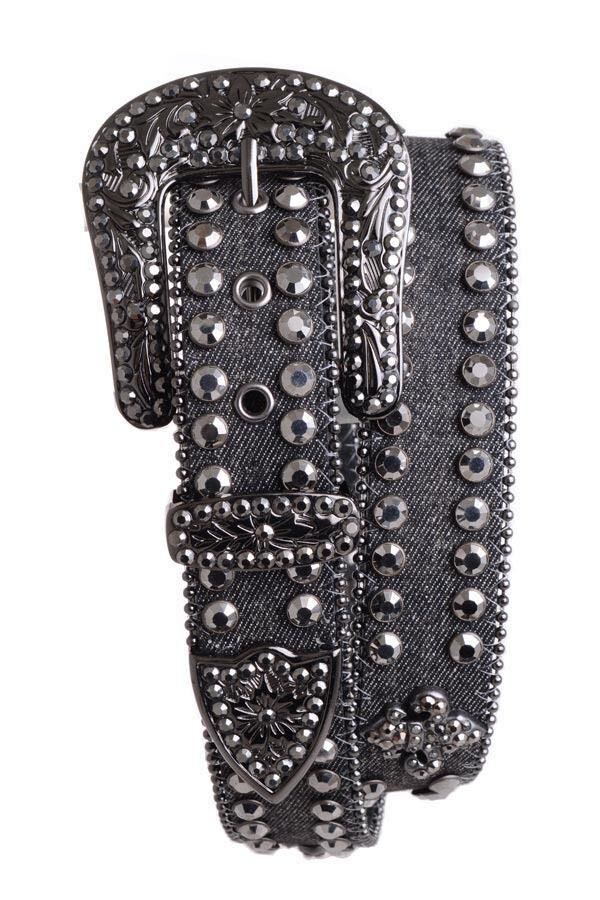 Denim Fleur Studded Belt | Washed Black