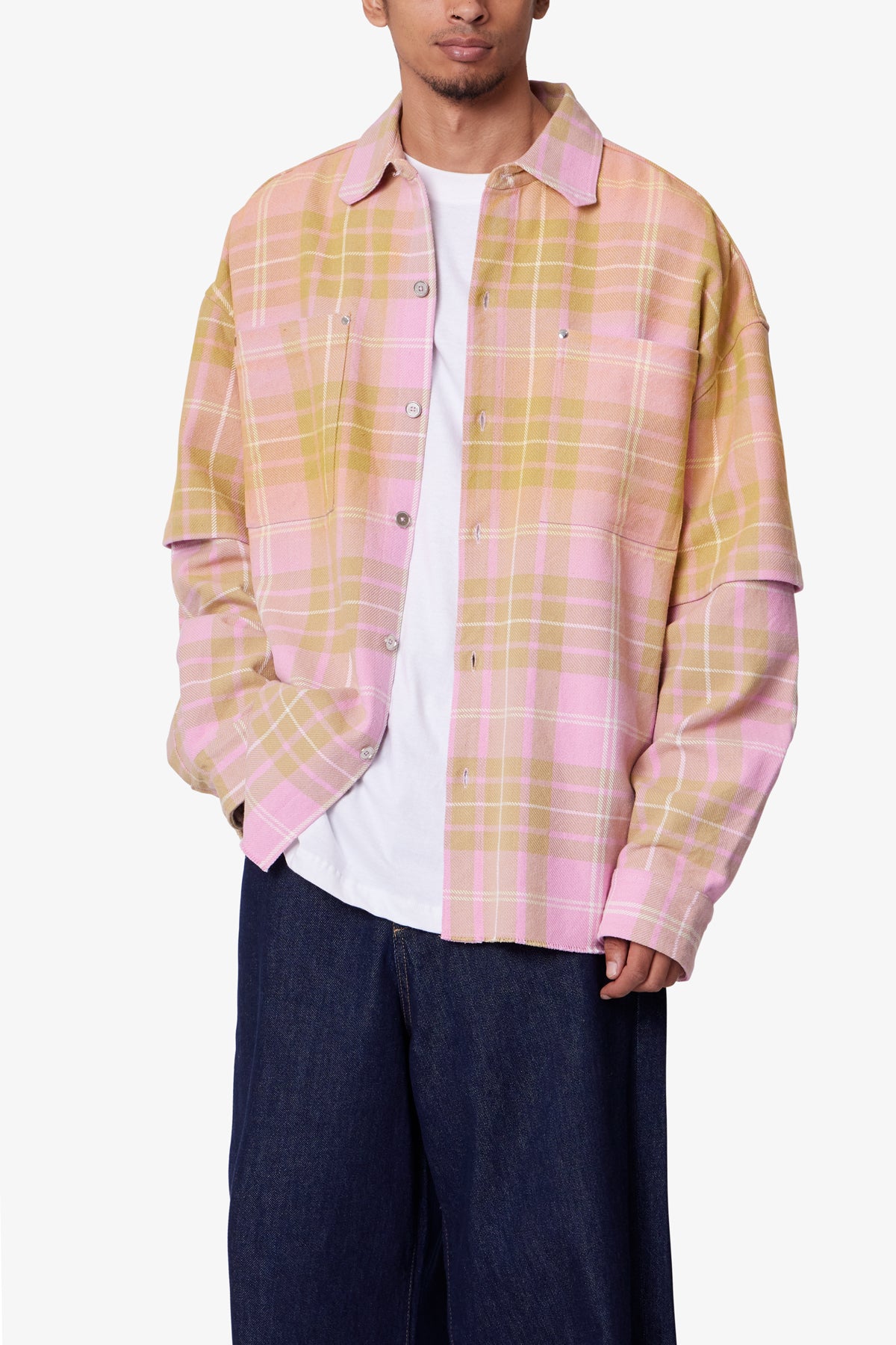Dip Fade Flannel Shirt | Pink