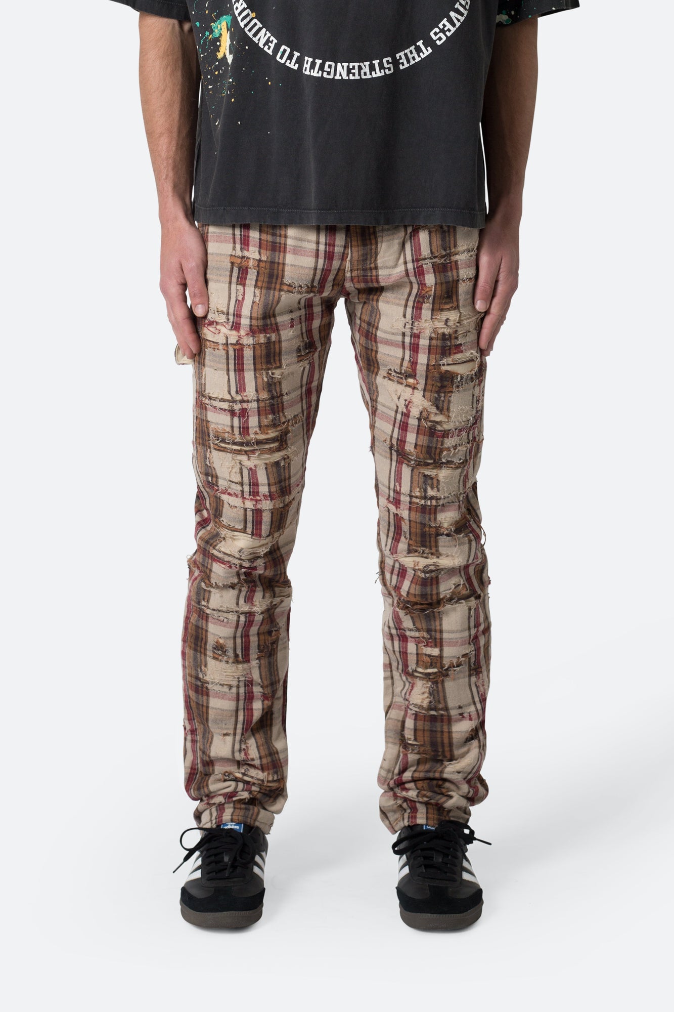 Distressed Plaid Pants | Multi