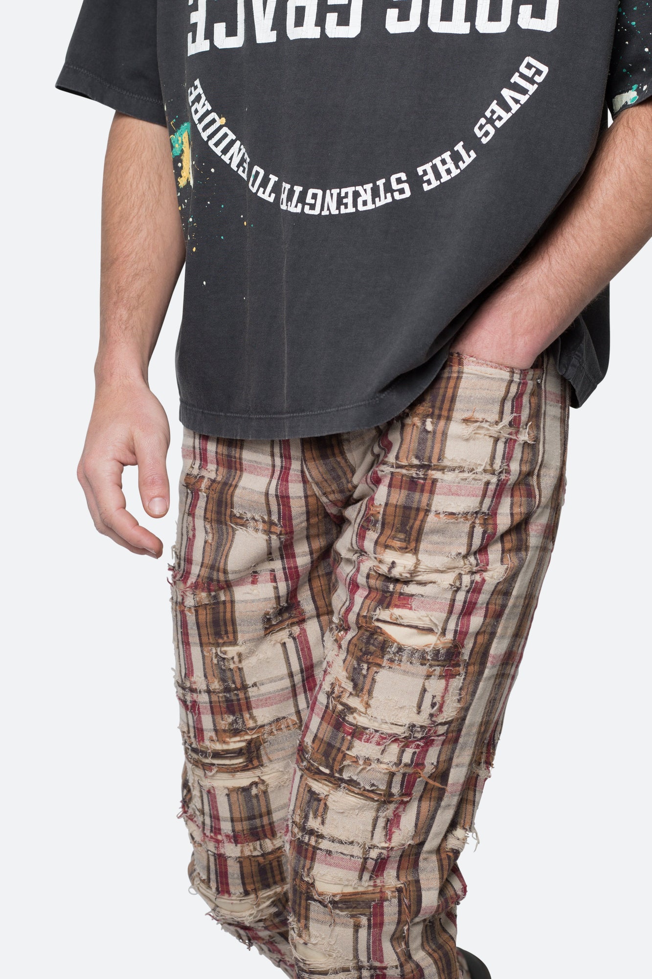 Distressed Plaid Pants | Multi