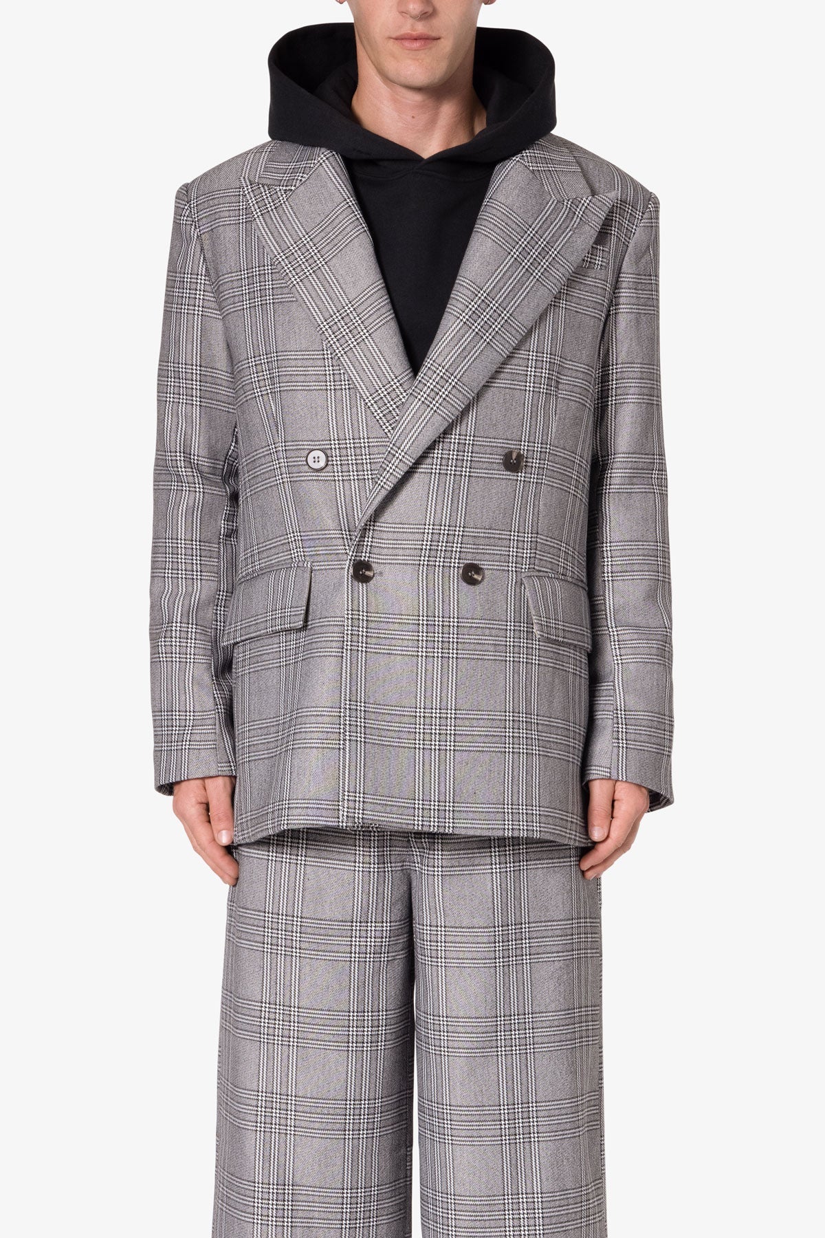 Double Breasted Suit Jacket | Black x Grey