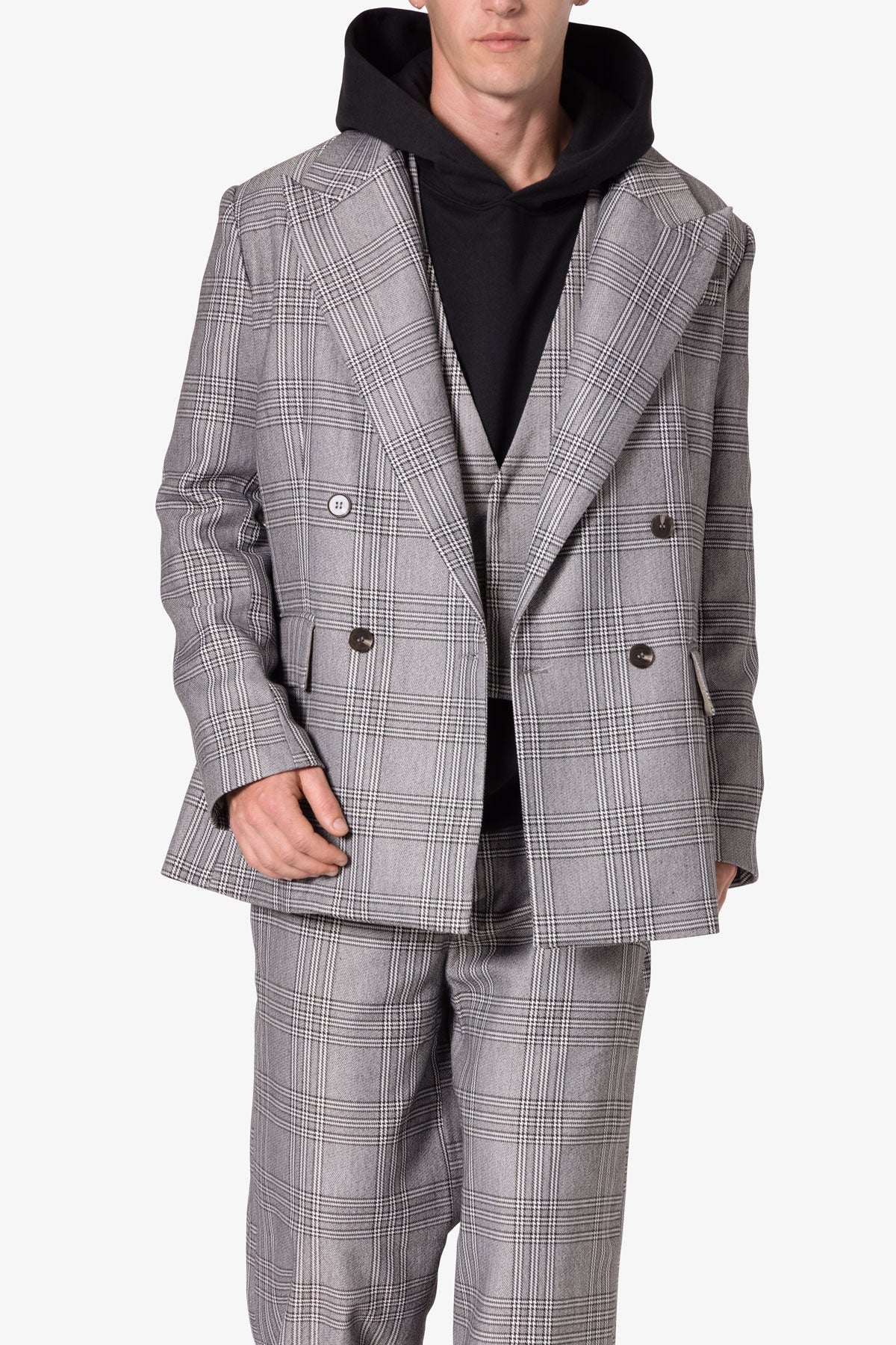 Double Breasted Suit Jacket | Black x Grey