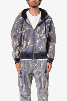 Double Denim Hooded Bomber Jacket | Blue