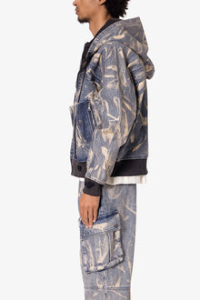 Double Denim Hooded Bomber Jacket | Blue
