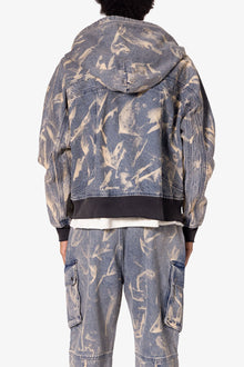 Double Denim Hooded Bomber Jacket | Blue