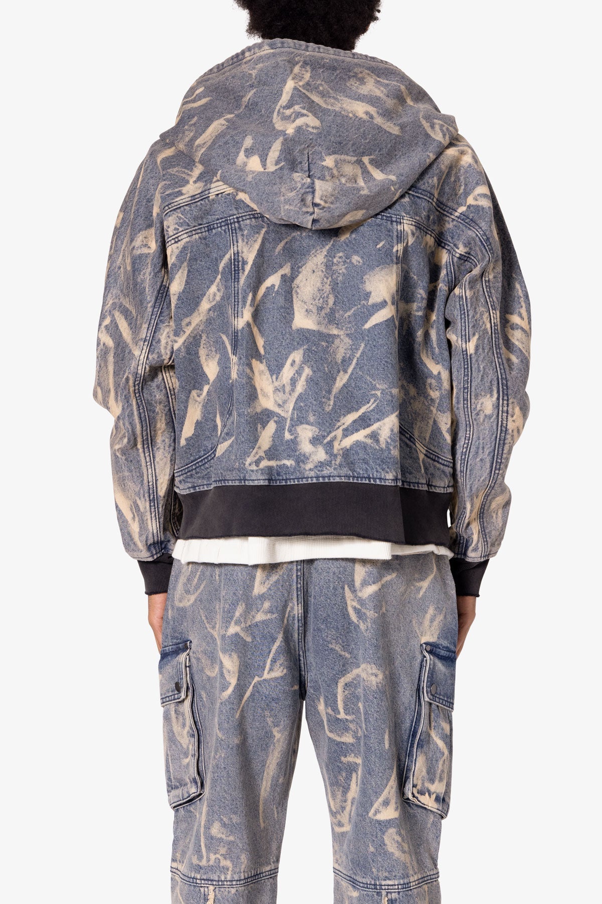 Double Denim Hooded Bomber Jacket | Blue
