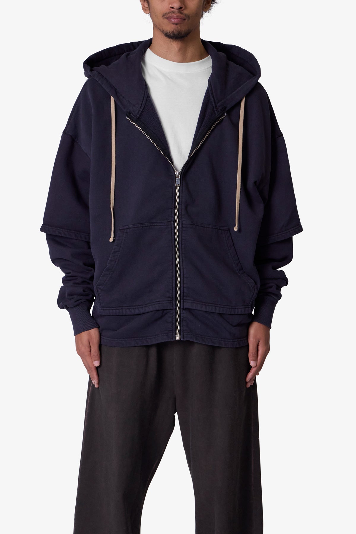 Double Layer Zipper Sweater | Washed Black