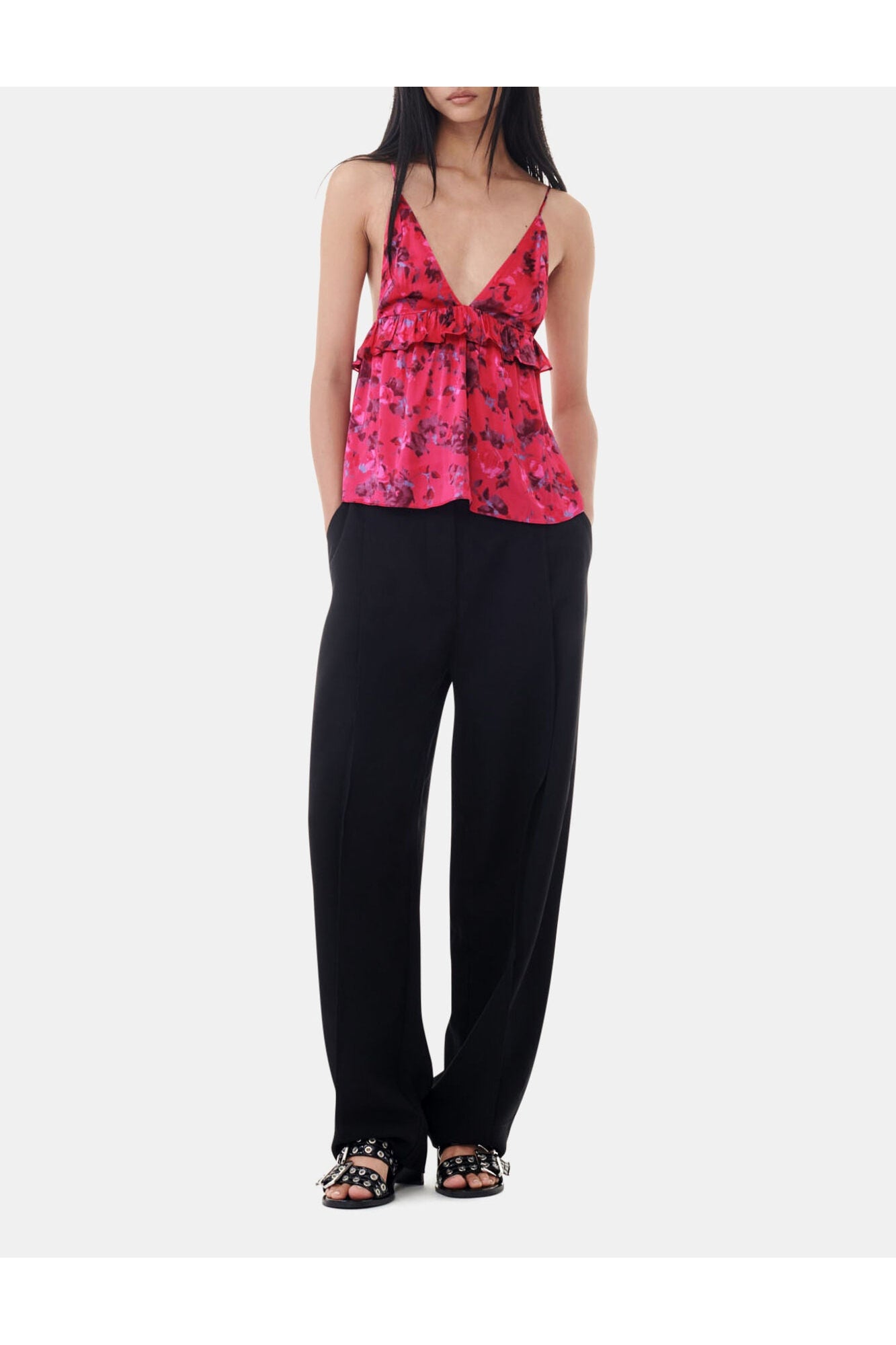 Drapey Melange Pleat Trousers | Black