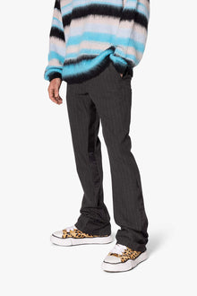 Dual Tone Flare Pinstripe Trouser Pants | Black