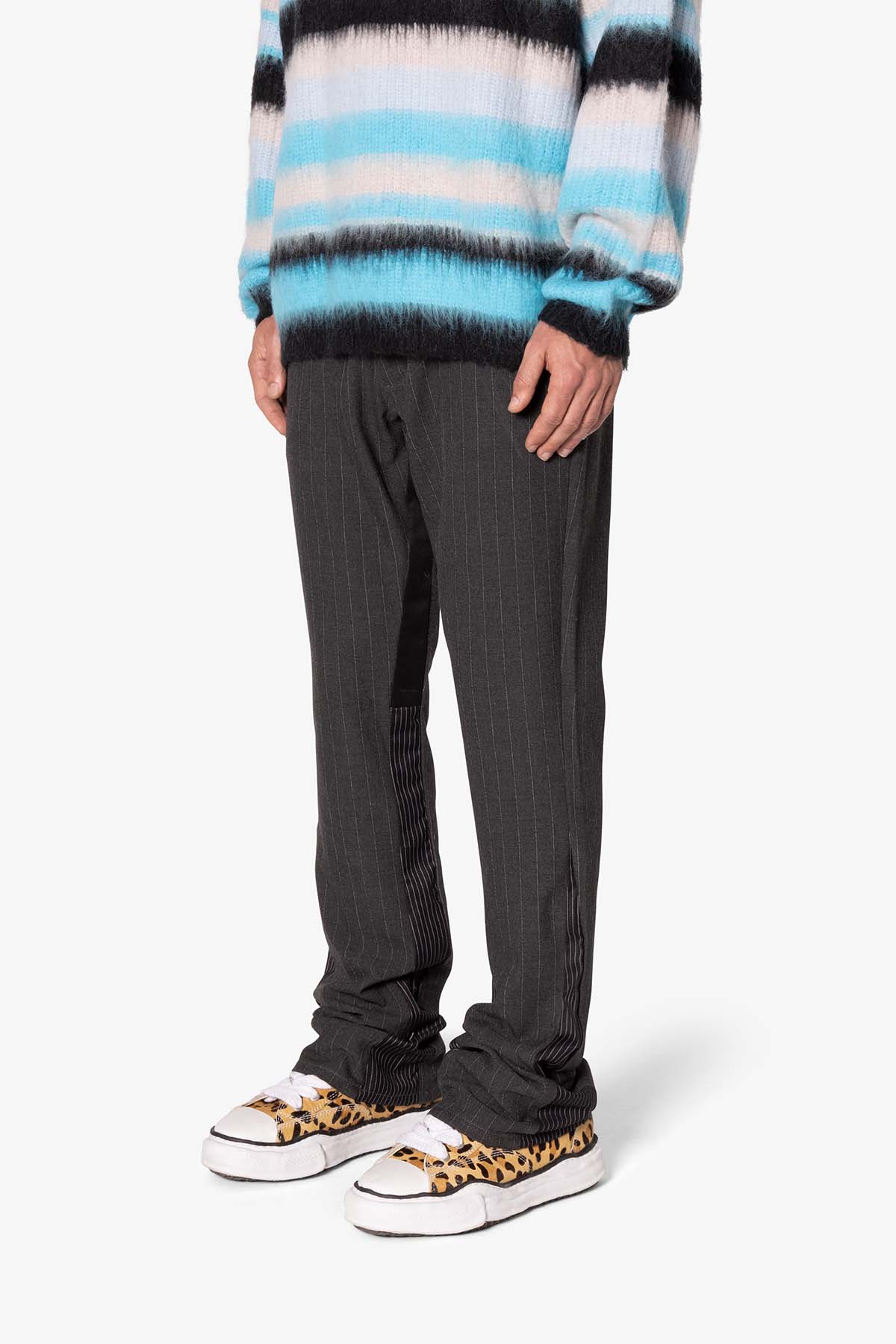Dual Tone Flare Pinstripe Trouser Pants | Black