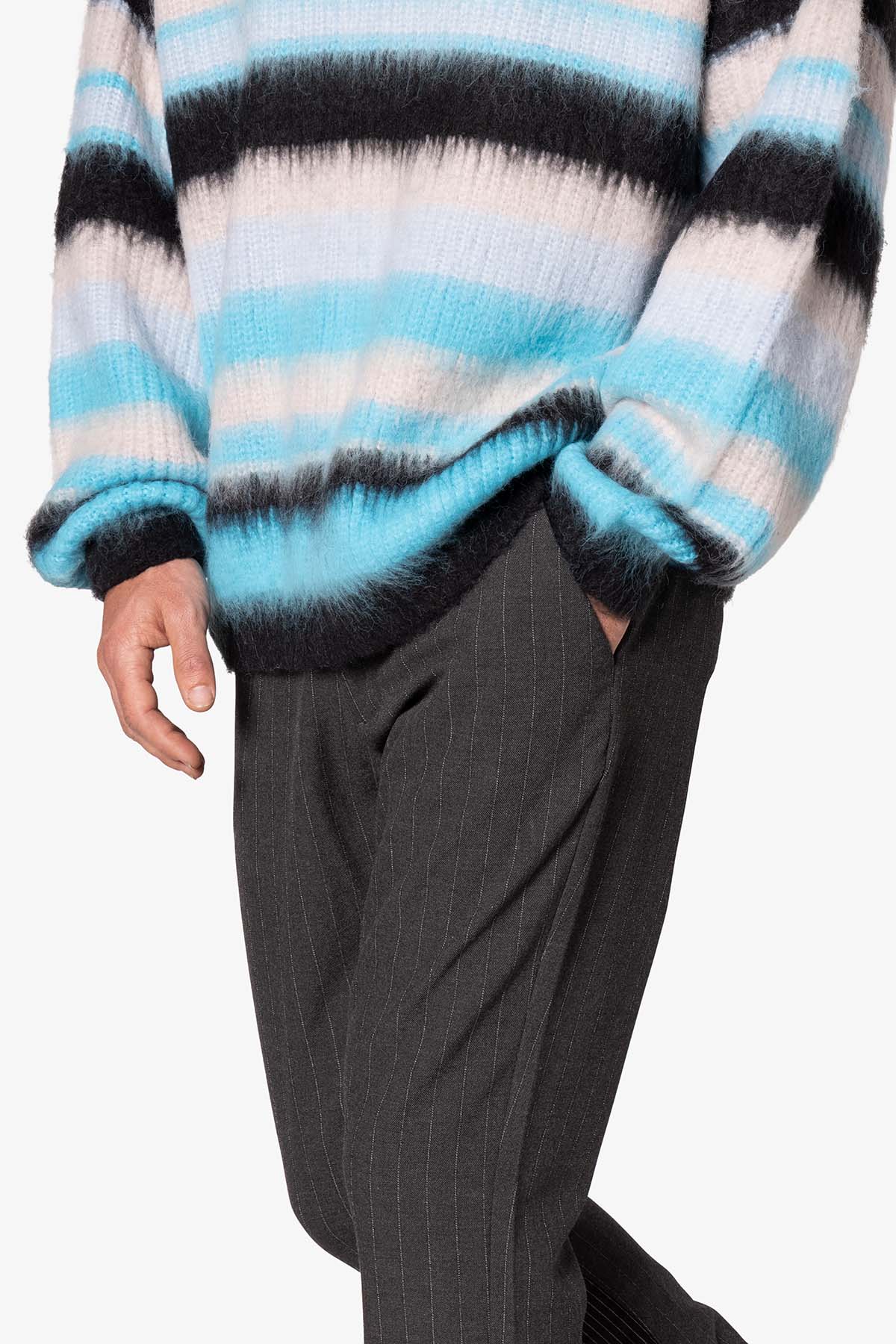 Dual Tone Flare Pinstripe Trouser Pants | Black