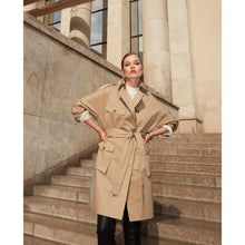 Dual Fabric Long Checked Coat | Women | Beige