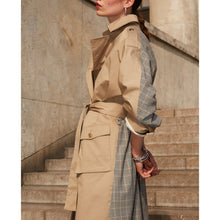 Dual Fabric Long Checked Coat | Women | Beige