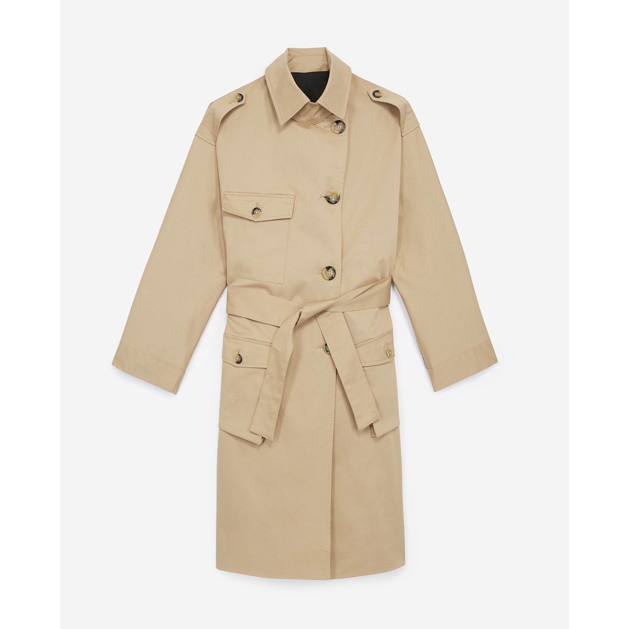 Dual Fabric Long Checked Coat | Women | Beige