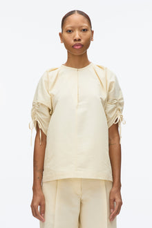 Gathered Sleeve Band Collar Top | Gardenia