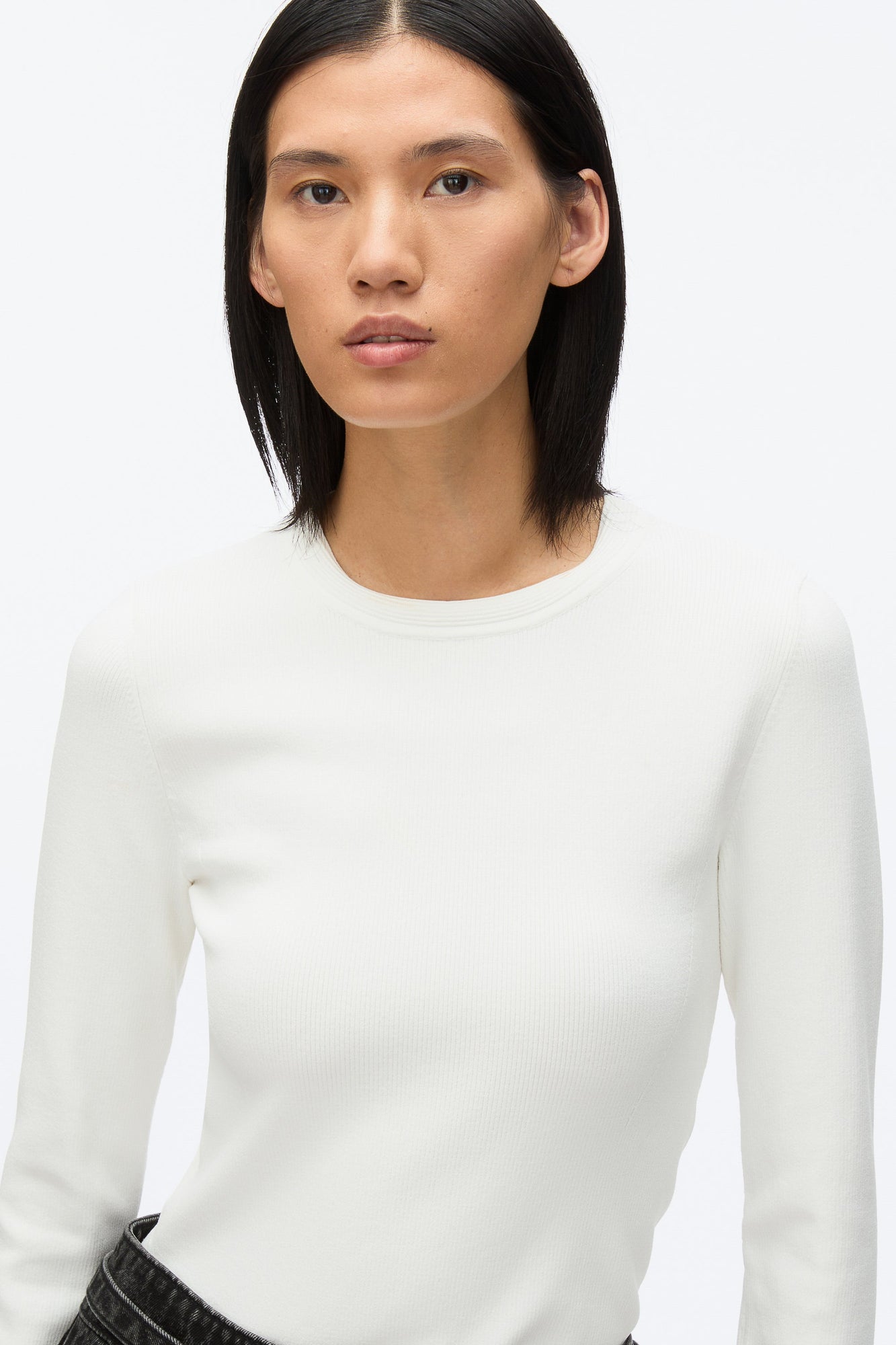 Compact Rib Long Sleeve Tee | Ivory