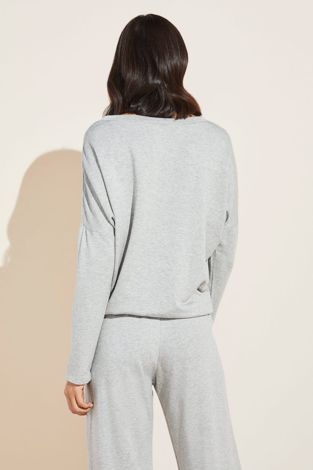 Model wears Softest Sweats Plush TENCELâ„¢ Top in heather grey.