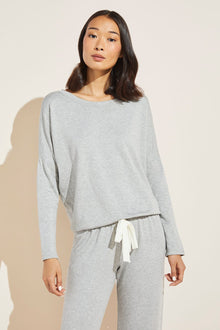 Model wears Softest Sweats Plush TENCELâ„¢ Top in heather grey.