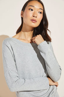 Model wears Softest Sweats Plush TENCELâ„¢ Top in heather grey.